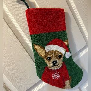 Dillards Hook Rug Green Christmas Dog Stocking Chihuahua In Santa Hat NWOT